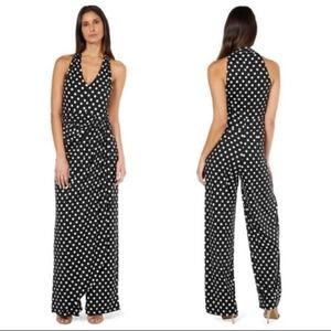MARINA Black White Polka Dot Jumpsuit Size 10 NWT Wide Leg Sleeveless V-Neck